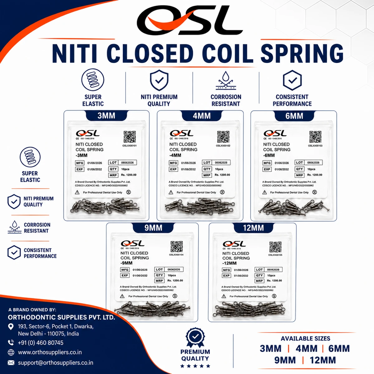 OSL NiTi Closed Coil Springs 0.010 (Pack Of 10)