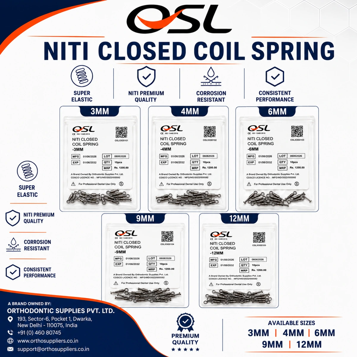 OSL NiTi Closed Coil Springs 0.010 (Pack Of 10)