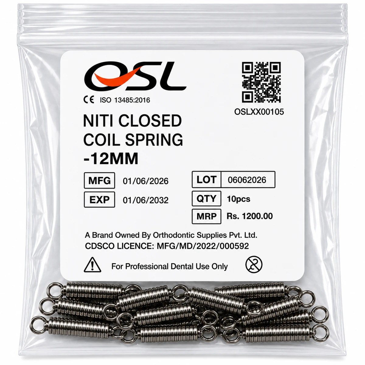 OSL NiTi Closed Coil Springs 0.010X0.30X12MM (Pack Of 10)