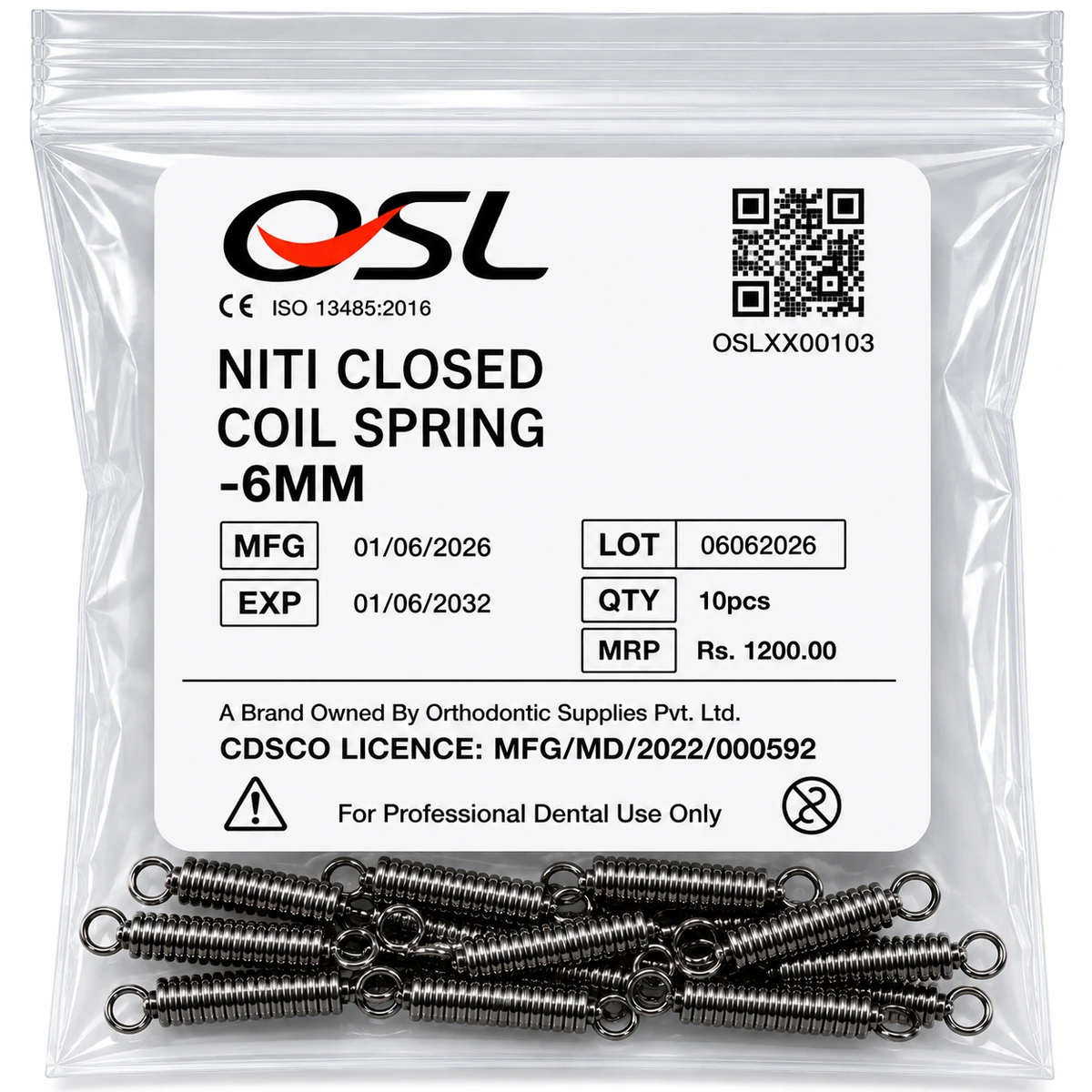 OSL NiTi Closed Coil Springs 0.010X0.30X6MM (Pack Of 10)