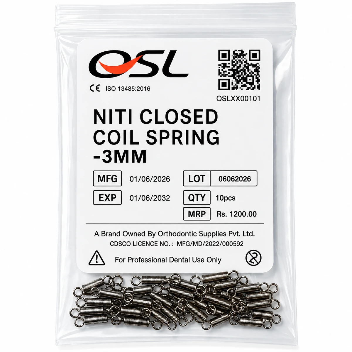 OSL NiTi Closed Coil Springs 0.010X0.30X3MM (Pack Of 10)