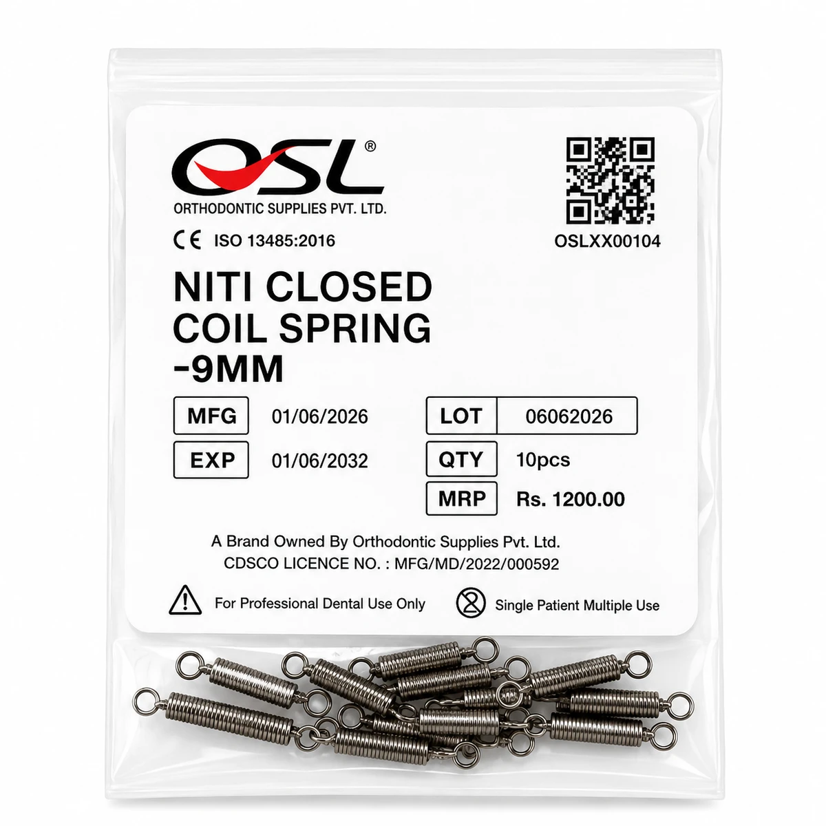 OSL NiTi Closed Coil Springs 0.010X0.30X9MM (Pack Of 10)